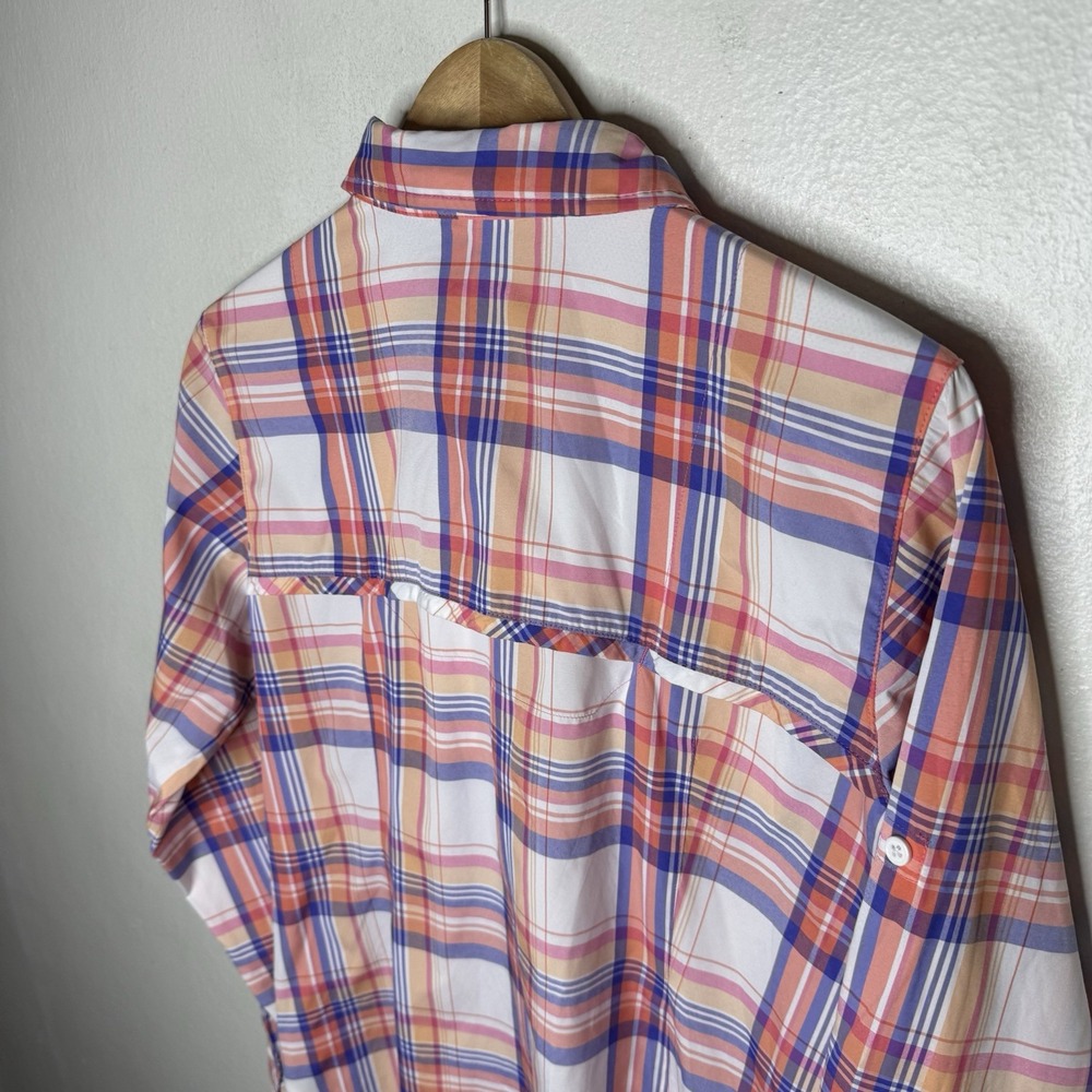 Columbia Kick Fix Plaid Long Sleeve Shirt Orange Pink Insect Block Womens Large - Picture 6 of 10